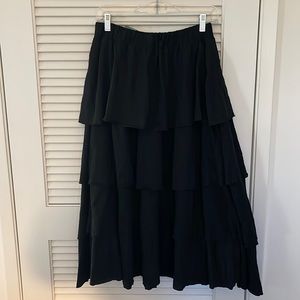Foreign Brand, Black Maxi Ruffled Skirt, Size : L (Runs Small)